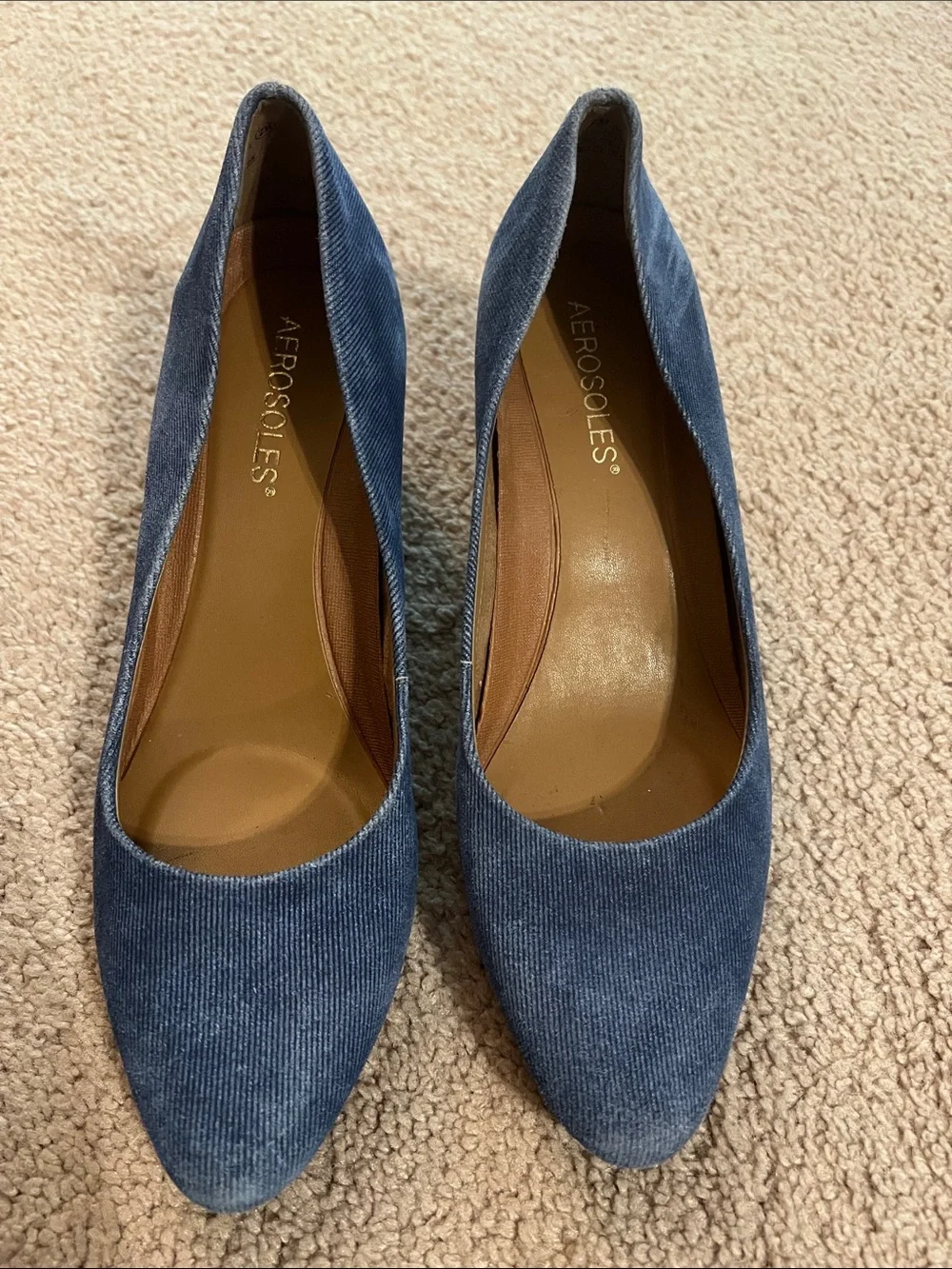 AEROSOLES Denim-Textured Blue denim Pointed-Toe Pumps size 7